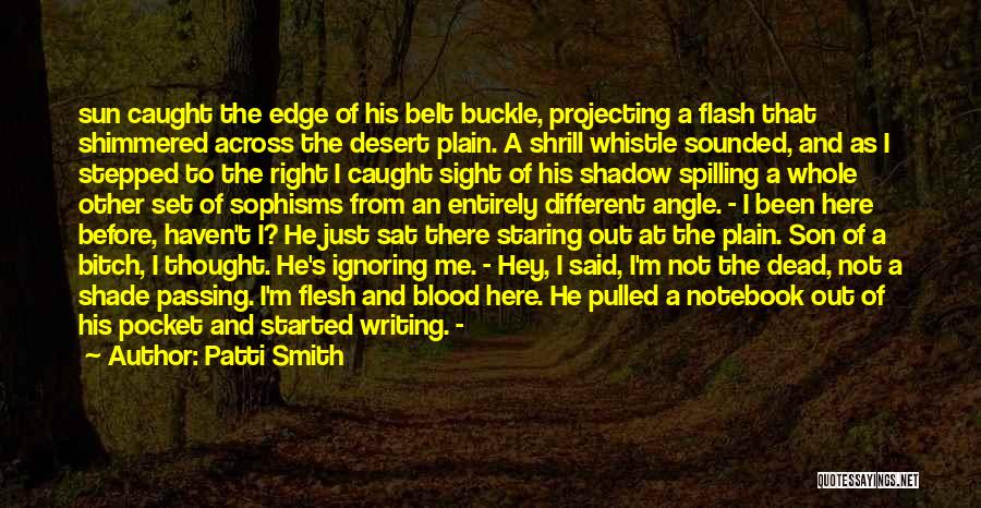 Patti Smith Quotes: Sun Caught The Edge Of His Belt Buckle, Projecting A Flash That Shimmered Across The Desert Plain. A Shrill Whistle