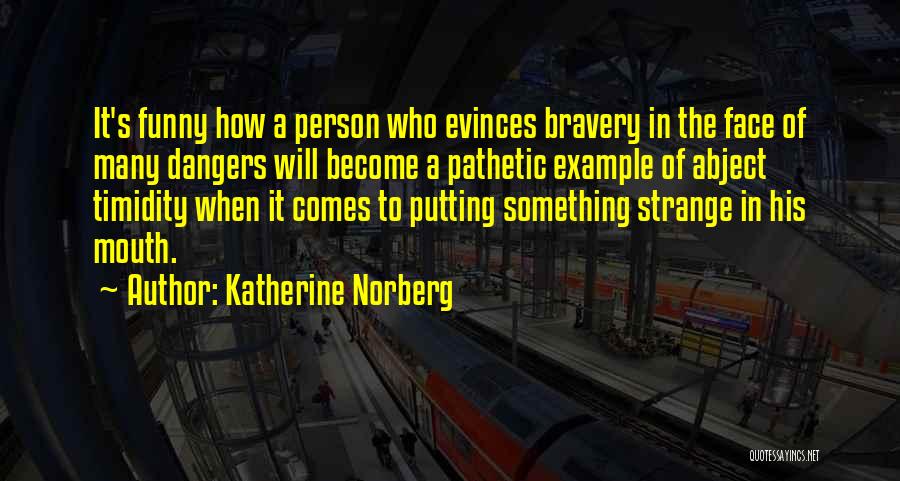 Katherine Norberg Quotes: It's Funny How A Person Who Evinces Bravery In The Face Of Many Dangers Will Become A Pathetic Example Of