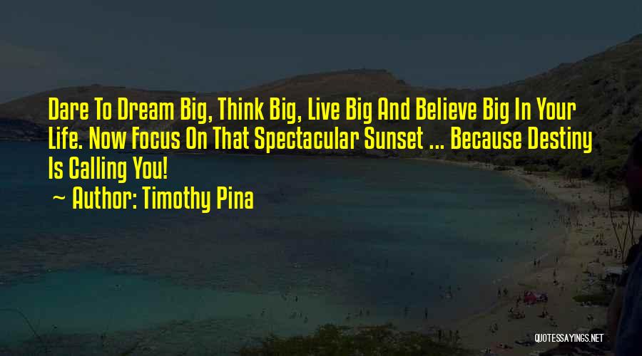 Timothy Pina Quotes: Dare To Dream Big, Think Big, Live Big And Believe Big In Your Life. Now Focus On That Spectacular Sunset