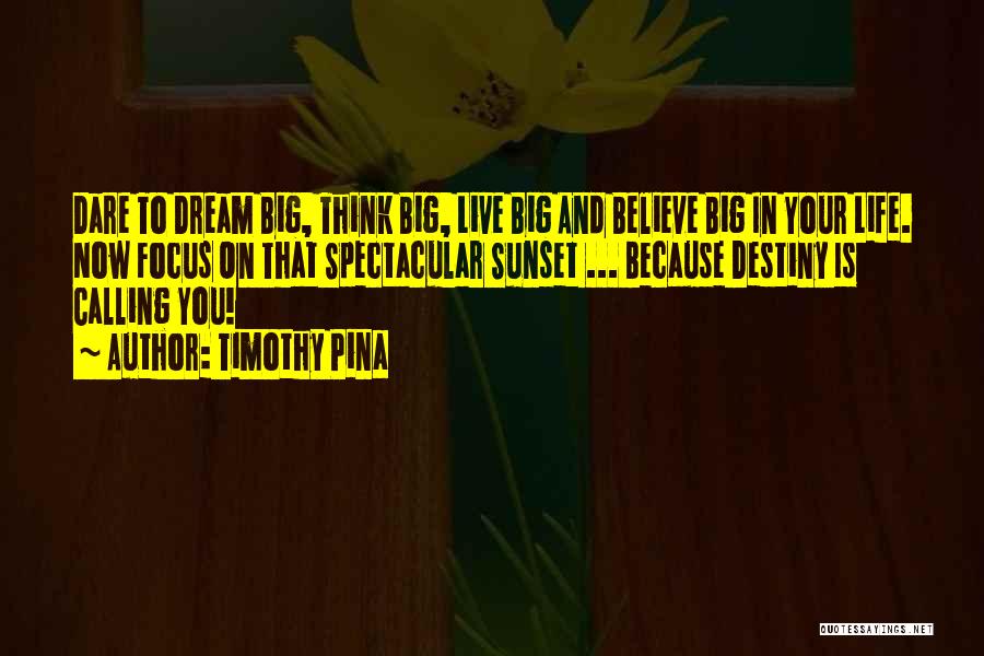 Timothy Pina Quotes: Dare To Dream Big, Think Big, Live Big And Believe Big In Your Life. Now Focus On That Spectacular Sunset