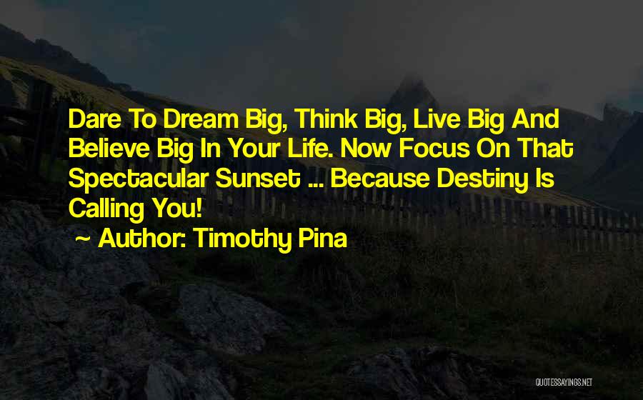 Timothy Pina Quotes: Dare To Dream Big, Think Big, Live Big And Believe Big In Your Life. Now Focus On That Spectacular Sunset