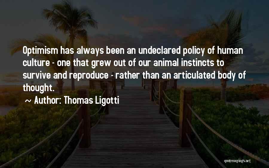 Thomas Ligotti Quotes: Optimism Has Always Been An Undeclared Policy Of Human Culture - One That Grew Out Of Our Animal Instincts To