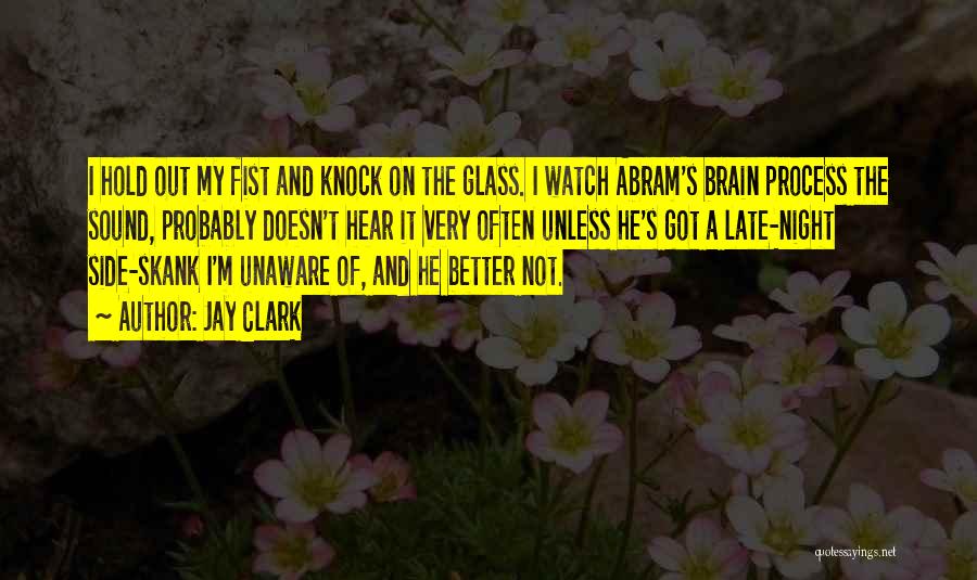 Jay Clark Quotes: I Hold Out My Fist And Knock On The Glass. I Watch Abram's Brain Process The Sound, Probably Doesn't Hear