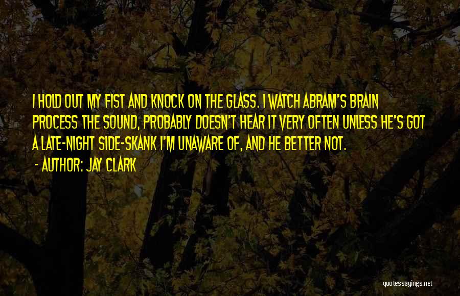 Jay Clark Quotes: I Hold Out My Fist And Knock On The Glass. I Watch Abram's Brain Process The Sound, Probably Doesn't Hear