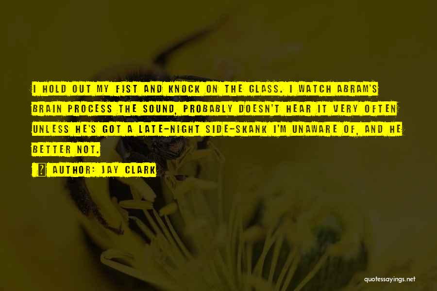 Jay Clark Quotes: I Hold Out My Fist And Knock On The Glass. I Watch Abram's Brain Process The Sound, Probably Doesn't Hear