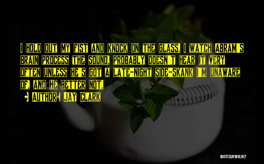 Jay Clark Quotes: I Hold Out My Fist And Knock On The Glass. I Watch Abram's Brain Process The Sound, Probably Doesn't Hear