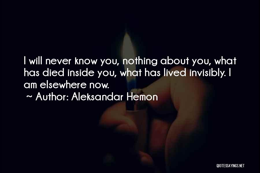 Aleksandar Hemon Quotes: I Will Never Know You, Nothing About You, What Has Died Inside You, What Has Lived Invisibly. I Am Elsewhere