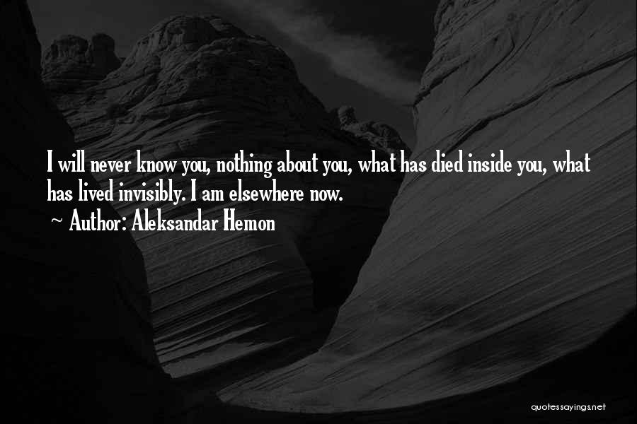 Aleksandar Hemon Quotes: I Will Never Know You, Nothing About You, What Has Died Inside You, What Has Lived Invisibly. I Am Elsewhere