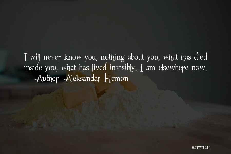 Aleksandar Hemon Quotes: I Will Never Know You, Nothing About You, What Has Died Inside You, What Has Lived Invisibly. I Am Elsewhere