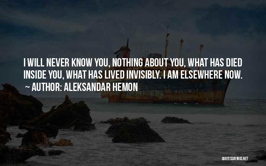 Aleksandar Hemon Quotes: I Will Never Know You, Nothing About You, What Has Died Inside You, What Has Lived Invisibly. I Am Elsewhere