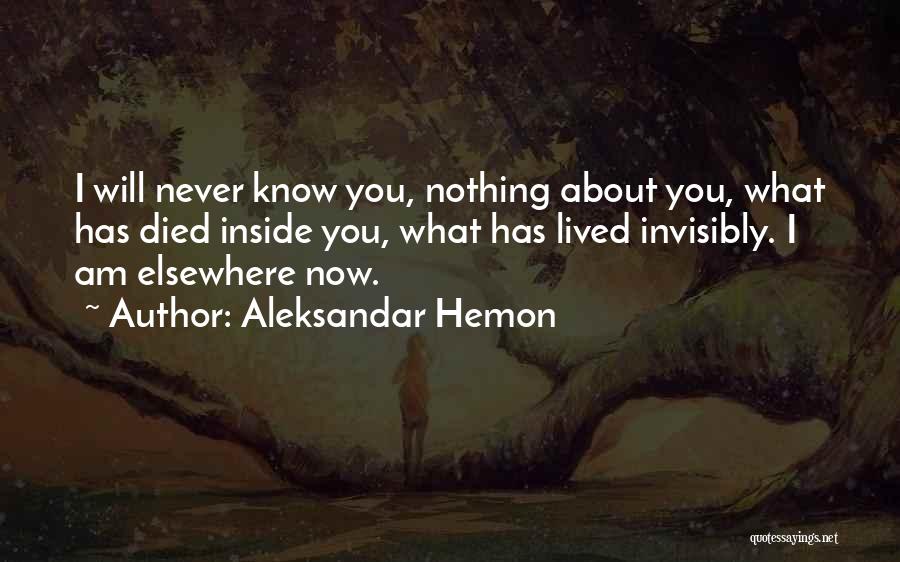 Aleksandar Hemon Quotes: I Will Never Know You, Nothing About You, What Has Died Inside You, What Has Lived Invisibly. I Am Elsewhere