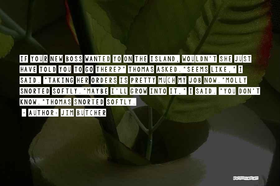 Jim Butcher Quotes: If Your New Boss Wanted Yo On The Island, Wouldn't She Just Have Told You To Go There? Thomas Asked.seems