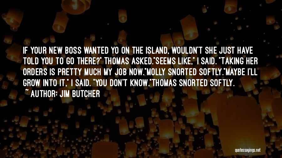 Jim Butcher Quotes: If Your New Boss Wanted Yo On The Island, Wouldn't She Just Have Told You To Go There? Thomas Asked.seems