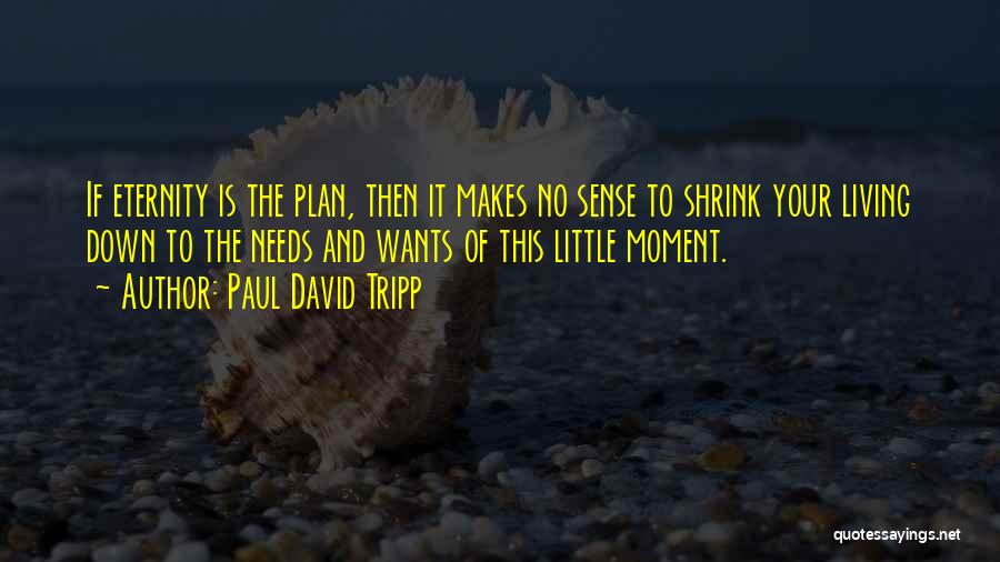 Paul David Tripp Quotes: If Eternity Is The Plan, Then It Makes No Sense To Shrink Your Living Down To The Needs And Wants