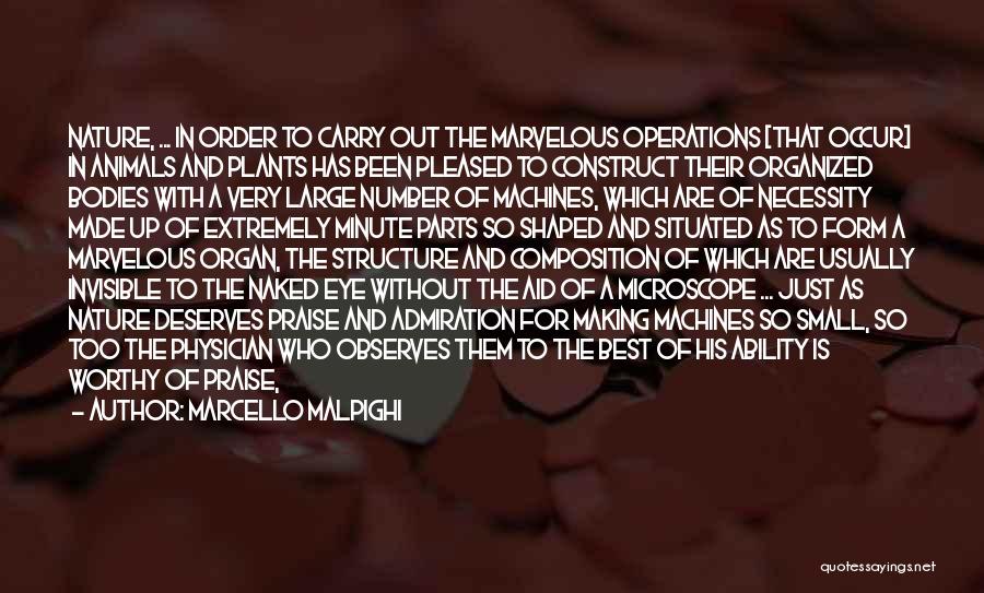 Marcello Malpighi Quotes: Nature, ... In Order To Carry Out The Marvelous Operations [that Occur] In Animals And Plants Has Been Pleased To