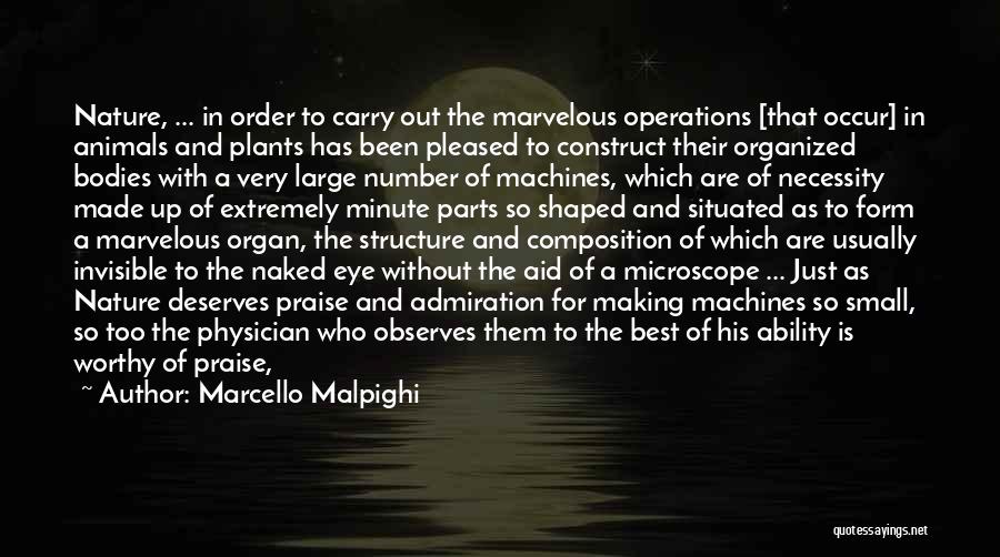 Marcello Malpighi Quotes: Nature, ... In Order To Carry Out The Marvelous Operations [that Occur] In Animals And Plants Has Been Pleased To