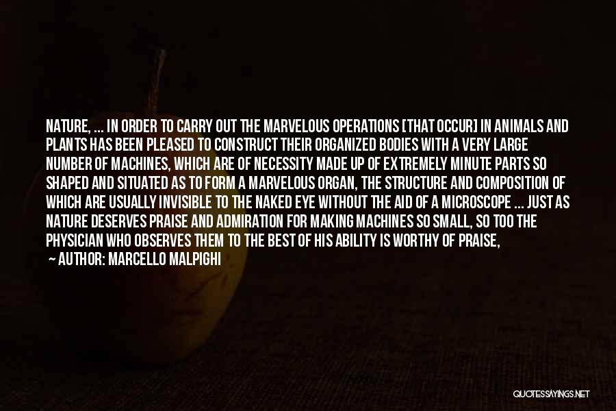Marcello Malpighi Quotes: Nature, ... In Order To Carry Out The Marvelous Operations [that Occur] In Animals And Plants Has Been Pleased To