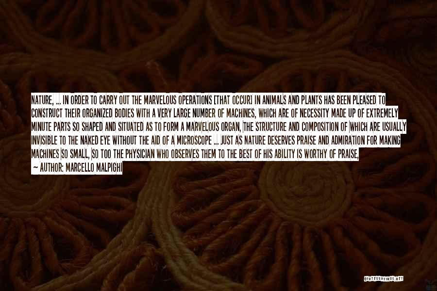 Marcello Malpighi Quotes: Nature, ... In Order To Carry Out The Marvelous Operations [that Occur] In Animals And Plants Has Been Pleased To