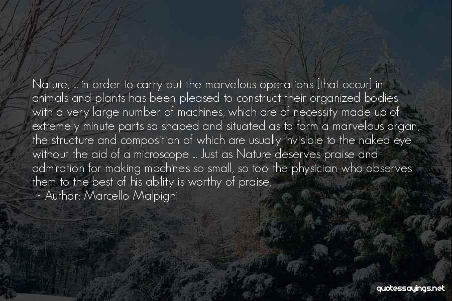 Marcello Malpighi Quotes: Nature, ... In Order To Carry Out The Marvelous Operations [that Occur] In Animals And Plants Has Been Pleased To
