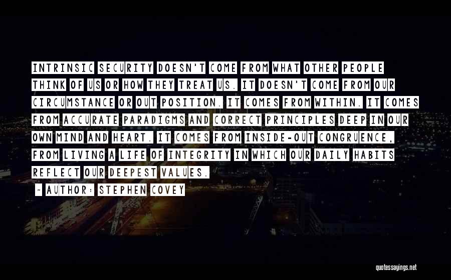 Stephen Covey Quotes: Intrinsic Security Doesn't Come From What Other People Think Of Us Or How They Treat Us. It Doesn't Come From
