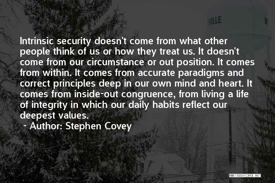 Stephen Covey Quotes: Intrinsic Security Doesn't Come From What Other People Think Of Us Or How They Treat Us. It Doesn't Come From