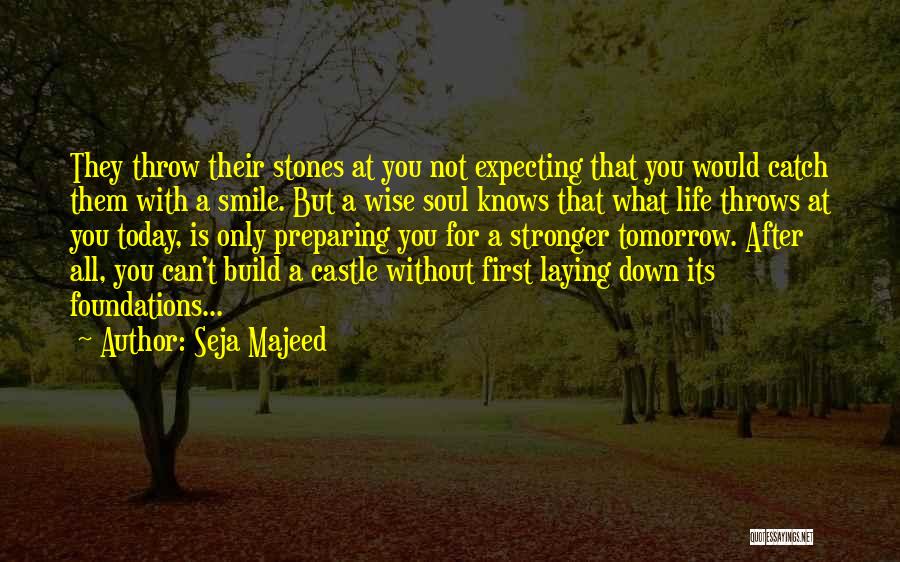 Seja Majeed Quotes: They Throw Their Stones At You Not Expecting That You Would Catch Them With A Smile. But A Wise Soul