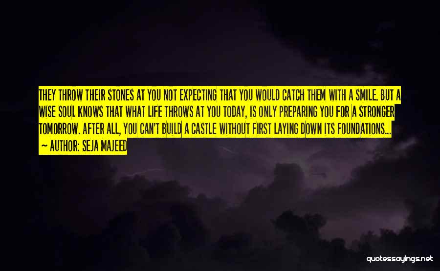 Seja Majeed Quotes: They Throw Their Stones At You Not Expecting That You Would Catch Them With A Smile. But A Wise Soul