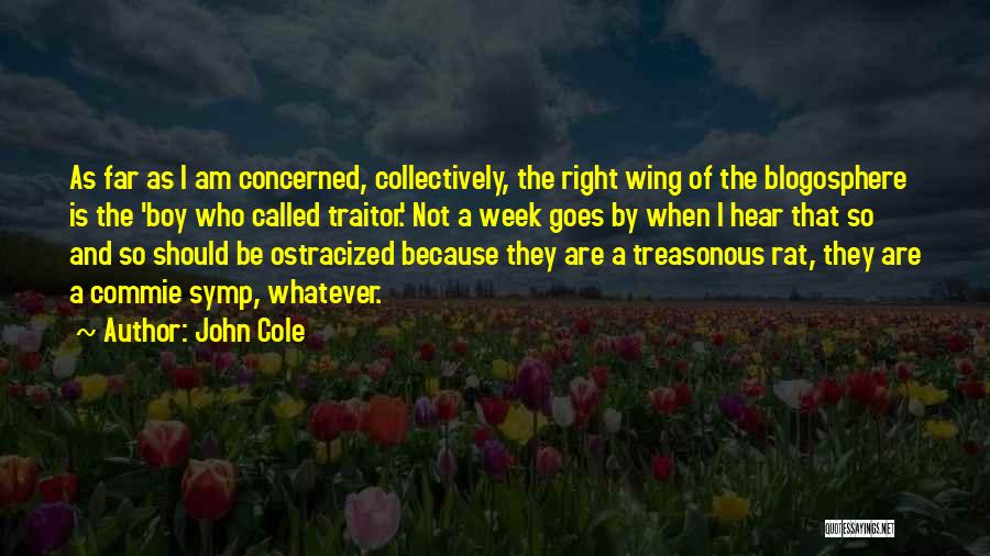 John Cole Quotes: As Far As I Am Concerned, Collectively, The Right Wing Of The Blogosphere Is The 'boy Who Called Traitor.' Not