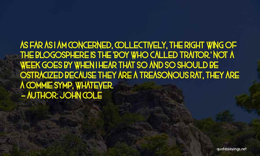 John Cole Quotes: As Far As I Am Concerned, Collectively, The Right Wing Of The Blogosphere Is The 'boy Who Called Traitor.' Not
