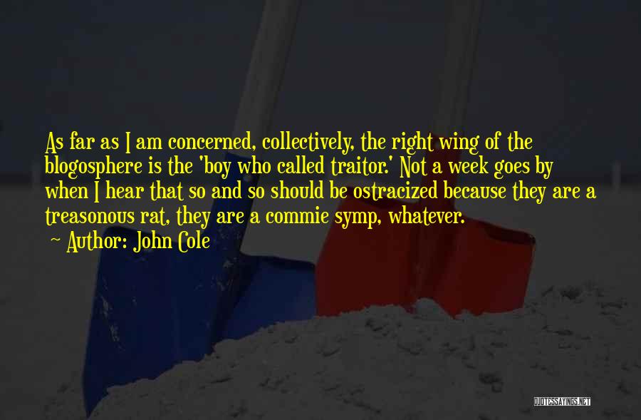 John Cole Quotes: As Far As I Am Concerned, Collectively, The Right Wing Of The Blogosphere Is The 'boy Who Called Traitor.' Not