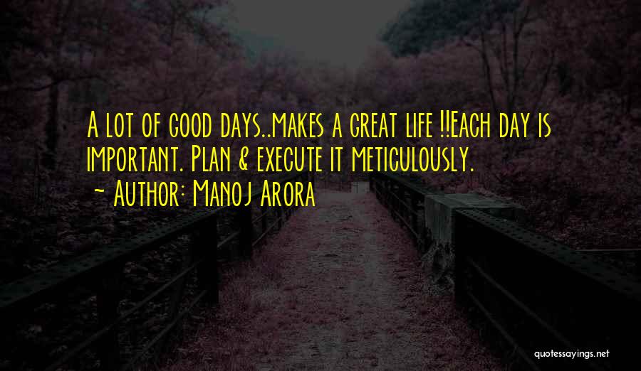 Manoj Arora Quotes: A Lot Of Good Days..makes A Great Life !!each Day Is Important. Plan & Execute It Meticulously.