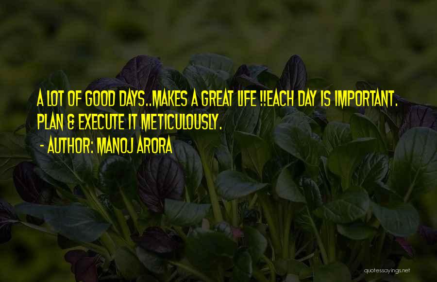 Manoj Arora Quotes: A Lot Of Good Days..makes A Great Life !!each Day Is Important. Plan & Execute It Meticulously.