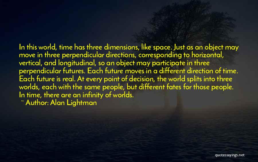 Alan Lightman Quotes: In This World, Time Has Three Dimensions, Like Space. Just As An Object May Move In Three Perpendicular Directions, Corresponding