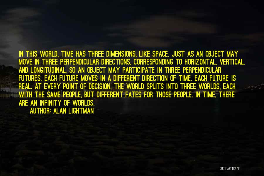 Alan Lightman Quotes: In This World, Time Has Three Dimensions, Like Space. Just As An Object May Move In Three Perpendicular Directions, Corresponding