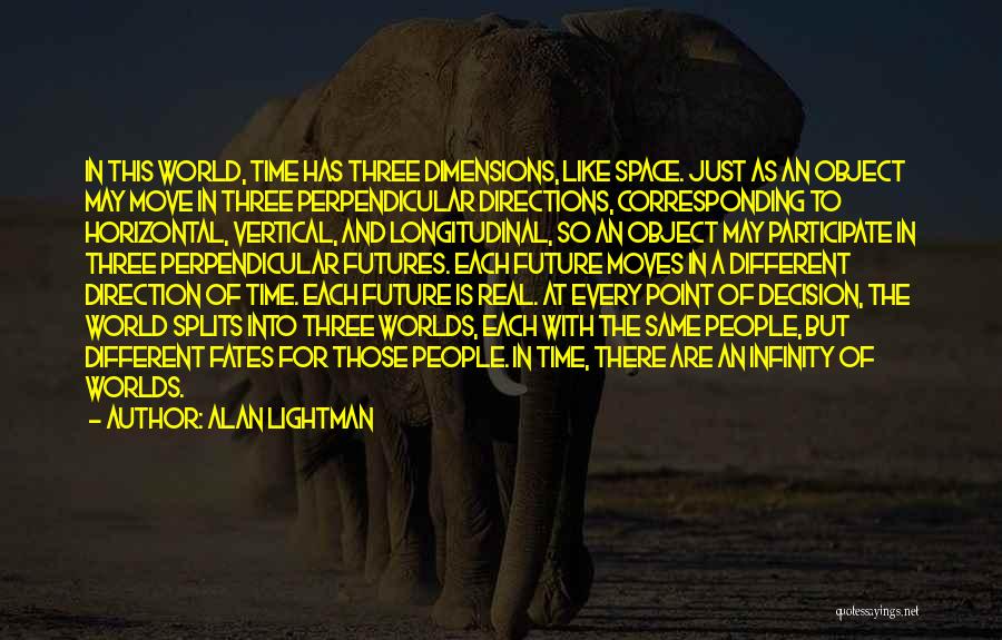 Alan Lightman Quotes: In This World, Time Has Three Dimensions, Like Space. Just As An Object May Move In Three Perpendicular Directions, Corresponding