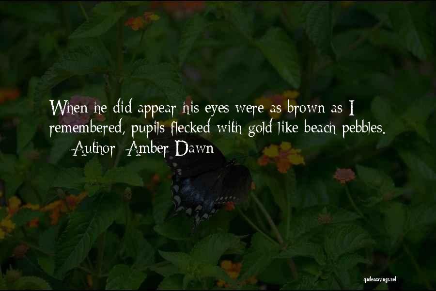 Amber Dawn Quotes: When He Did Appear His Eyes Were As Brown As I Remembered, Pupils Flecked With Gold Like Beach Pebbles.