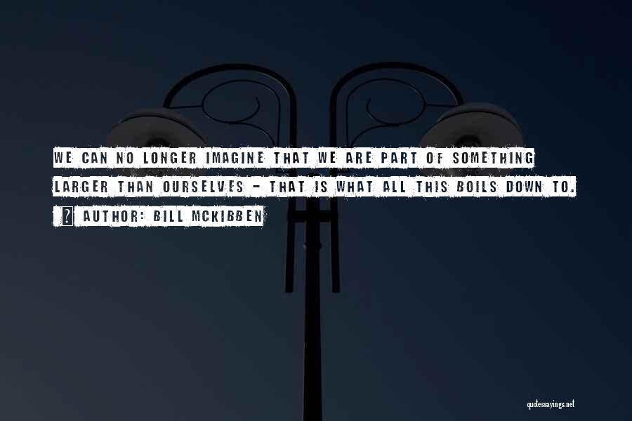 Bill McKibben Quotes: We Can No Longer Imagine That We Are Part Of Something Larger Than Ourselves - That Is What All This