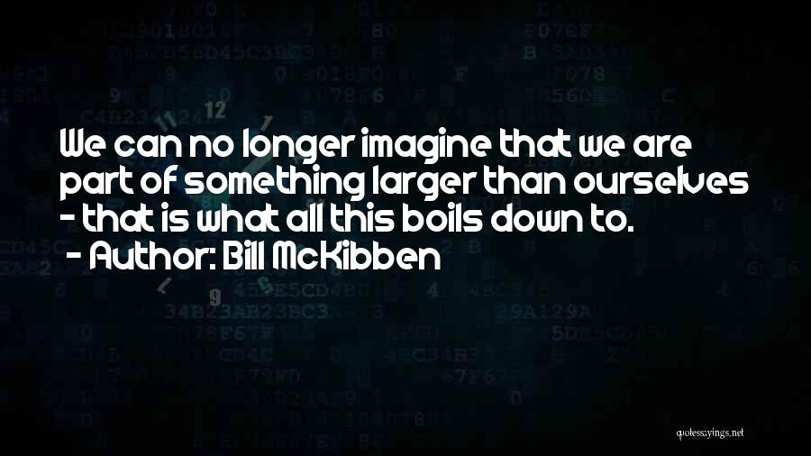 Bill McKibben Quotes: We Can No Longer Imagine That We Are Part Of Something Larger Than Ourselves - That Is What All This