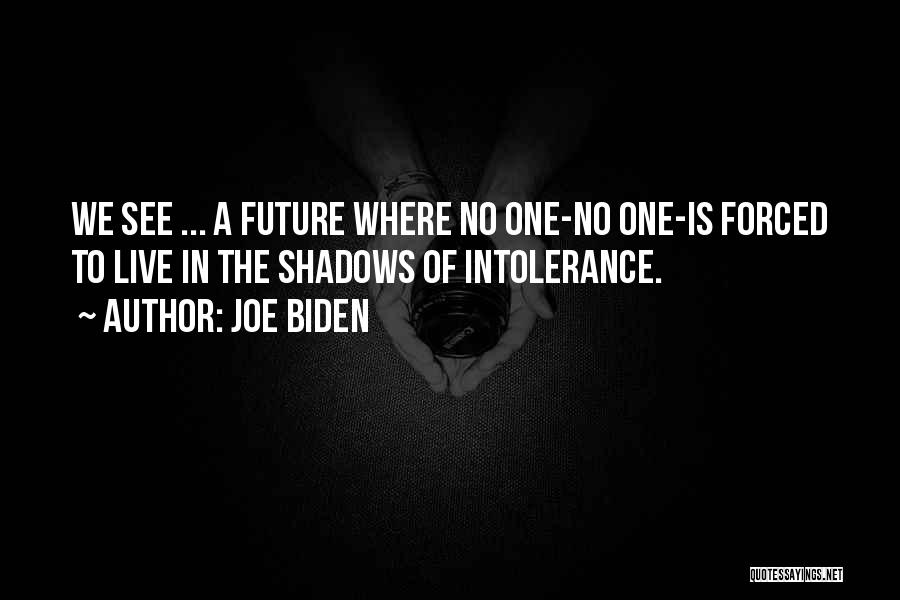 Joe Biden Quotes: We See ... A Future Where No One-no One-is Forced To Live In The Shadows Of Intolerance.