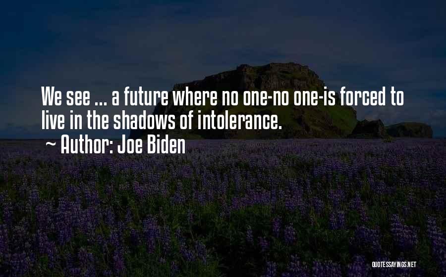 Joe Biden Quotes: We See ... A Future Where No One-no One-is Forced To Live In The Shadows Of Intolerance.