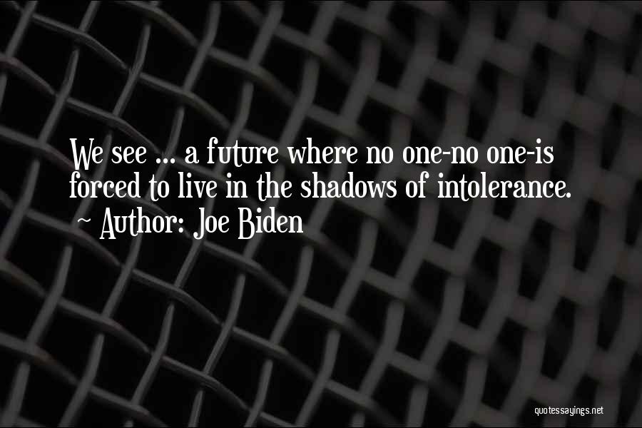 Joe Biden Quotes: We See ... A Future Where No One-no One-is Forced To Live In The Shadows Of Intolerance.