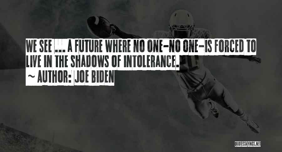 Joe Biden Quotes: We See ... A Future Where No One-no One-is Forced To Live In The Shadows Of Intolerance.
