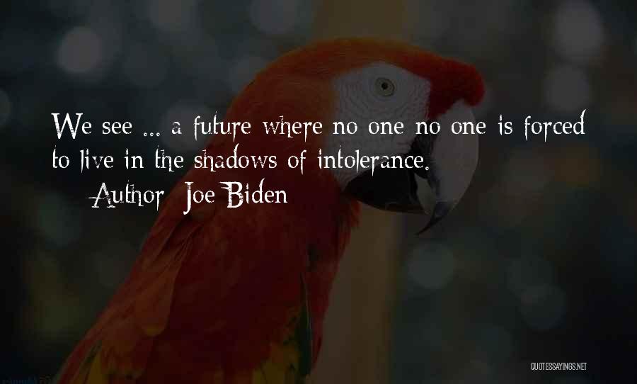 Joe Biden Quotes: We See ... A Future Where No One-no One-is Forced To Live In The Shadows Of Intolerance.