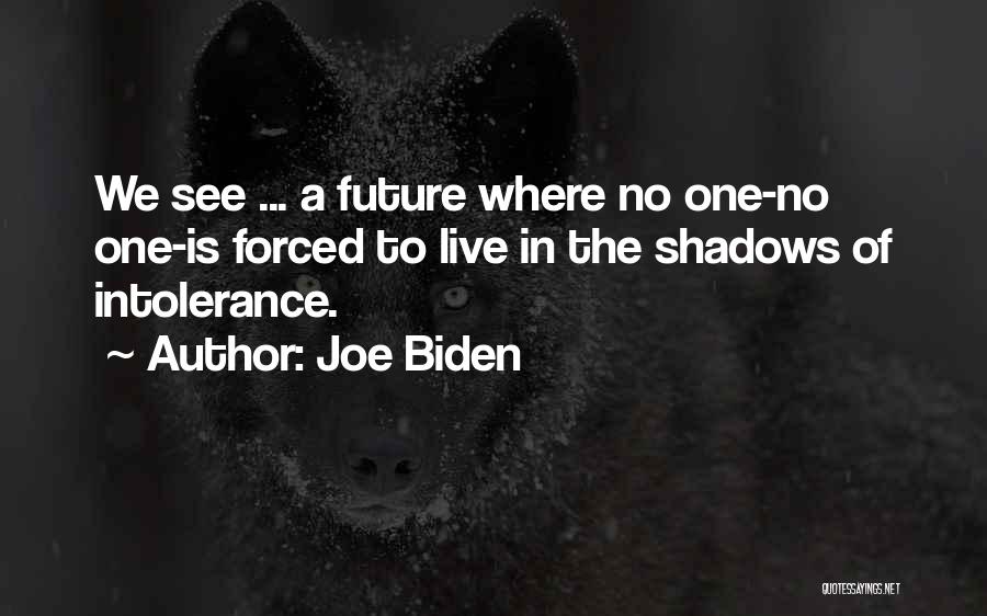 Joe Biden Quotes: We See ... A Future Where No One-no One-is Forced To Live In The Shadows Of Intolerance.