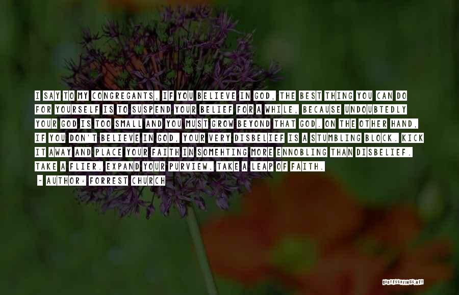 Forrest Church Quotes: I Say To My Congregants, If You Believe In God, The Best Thing You Can Do For Yourself Is To