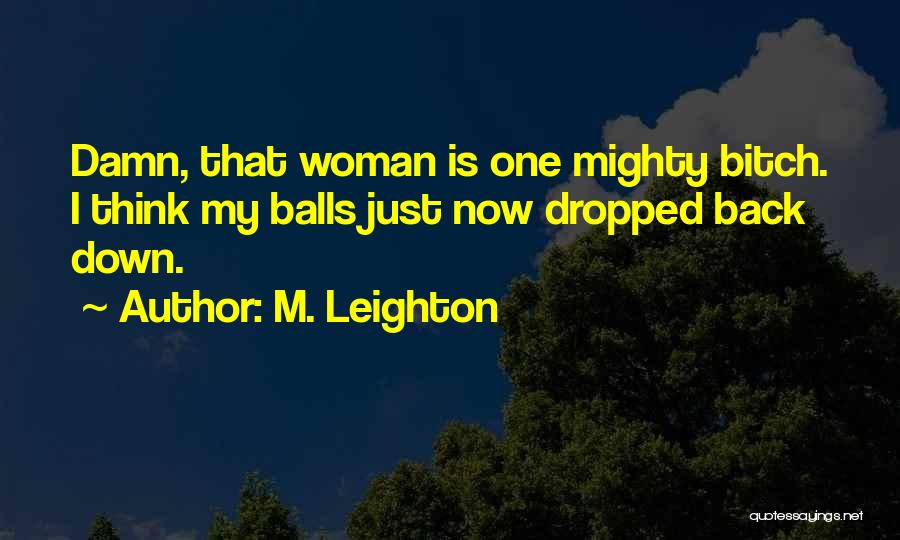 M. Leighton Quotes: Damn, That Woman Is One Mighty Bitch. I Think My Balls Just Now Dropped Back Down.