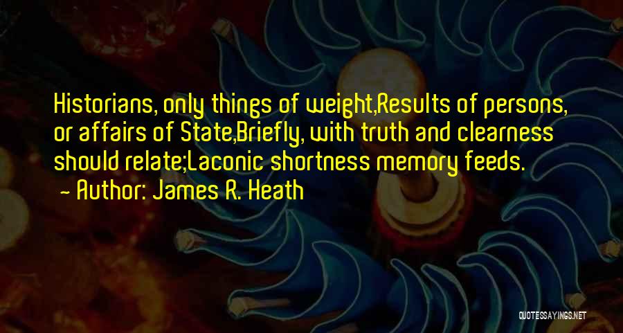 James R. Heath Quotes: Historians, Only Things Of Weight,results Of Persons, Or Affairs Of State,briefly, With Truth And Clearness Should Relate;laconic Shortness Memory Feeds.