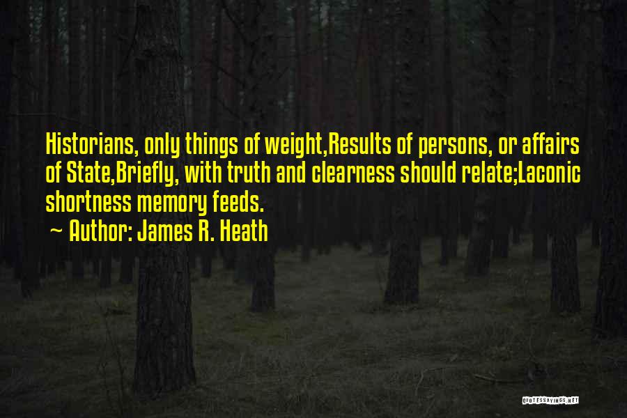 James R. Heath Quotes: Historians, Only Things Of Weight,results Of Persons, Or Affairs Of State,briefly, With Truth And Clearness Should Relate;laconic Shortness Memory Feeds.