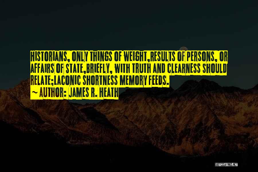 James R. Heath Quotes: Historians, Only Things Of Weight,results Of Persons, Or Affairs Of State,briefly, With Truth And Clearness Should Relate;laconic Shortness Memory Feeds.