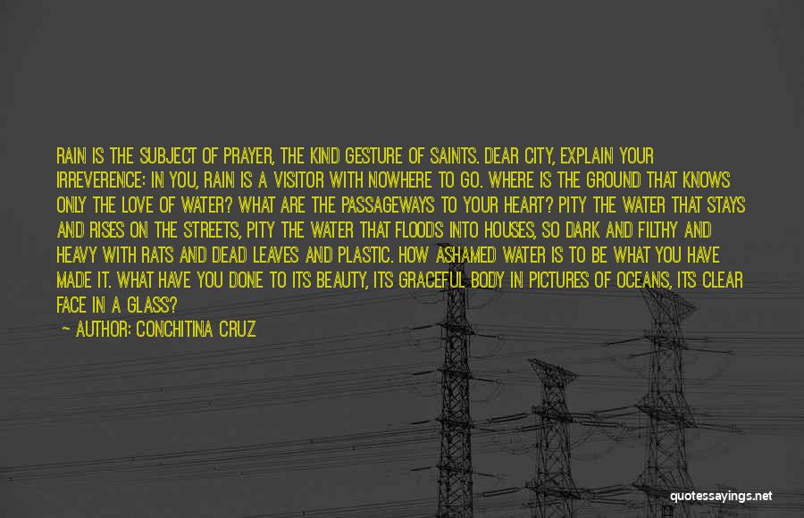 Conchitina Cruz Quotes: Rain Is The Subject Of Prayer, The Kind Gesture Of Saints. Dear City, Explain Your Irreverence: In You, Rain Is